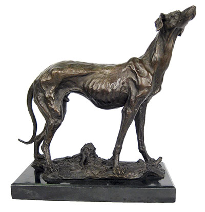 Greyhound Bronze Sculpture On Marble Base